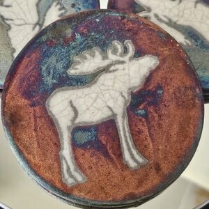 Raku Art Pottery Coasters Signed Jeremy Diller Set of 3 Raku Elk 🦌
